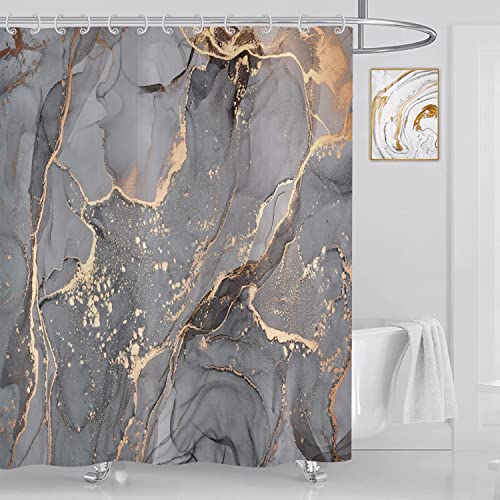 ASDCXZ Duschvorhang Grau Gold Marmor 180x240 cm, Modern Abstrakt Grau Gold Schwarz Marmor Optik Textur Waschbar Bad Duschvorhänge Polyester Textil Wasserdicht Duschvorhang für Badewanne mit 12 Hake von ASDCXZ