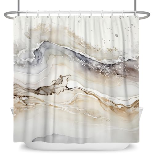 ASDCXZ Marmor Duschvorhang 240x180 cm, Modern Abstrakt Grau Braun Weiß Verlauf Marmor Optik Textur Waschbar Bad Duschvorhänge Polyester Textil Wasserdicht Duschvorhang für Badewanne mit 12 Haken von ASDCXZ