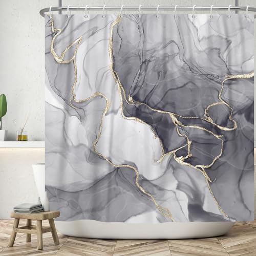ASDCXZ Marmor Duschvorhang 240x180 cm, Modern Abstrakt Grau Gold Weiß Marmor Optik Textur Waschbar Bad Duschvorhänge Polyester Textil Wasserdicht Duschvorhang für Badewanne mit 12 Haken ASDCXZ Marmor Duschvorhang 240x180 cm, Modern Abstrakt Grau Gold Weiß Marmor Optik Textur Waschbar Bad Duschvorhänge Polyester Textil Wasserdicht Duschvorhang für Badewanne mit 12 Haken von ASDCXZ