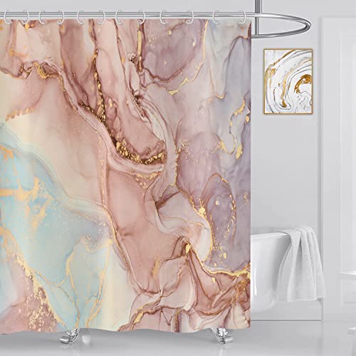 ASDCXZ Marmor Duschvorhang 240x180 cm (BxL), Modern Abstrakt Gold Orange Lila Marmor Optik Textur Waschbar Duschvorhänge Polyester Textil Wasserdicht Duschvorhang für Badewanne mit 12 Haken von ASDCXZ