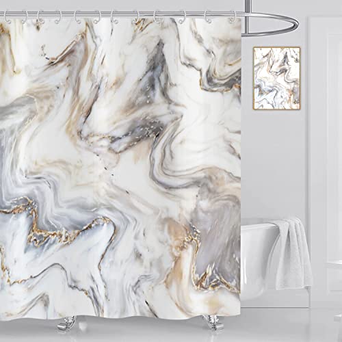 ASDCXZ Marmor Duschvorhang 90x180 cm, Modern Abstrakt Grau Gold Weiß Braun Marmor Optik Textur Waschbar Stoff Bad Duschvorhänge Polyester Textil Wasserdicht Duschvorhang für Badewanne mit 12 Haken von ASDCXZ