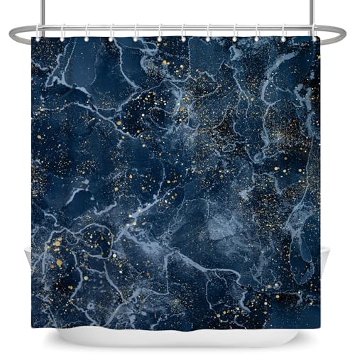 ASDCXZ Marmor Duschvorhang Blau 180x180 cm, Modern Abstrakt Blau Gold Spot Marmor Optik Textur Waschbar Bad Duschvorhänge Polyester Textil Wasserdicht Duschvorhang für Badewanne mit 12 Haken von ASDCXZ