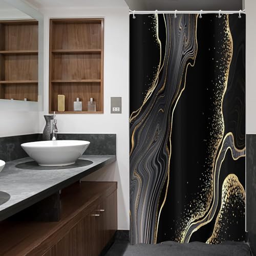 ASDCXZ Marmor Duschvorhang Schwarz Gold 90x180 cm, Modern Abstrakt Schwarz Gold Marmor Optik Textur Waschbar Bad Duschvorhänge Polyester Textil Wasserdicht Duschvorhang für Badewanne mit 6 Hake ASDCXZ Marmor Duschvorhang Schwarz Gold 90x180 cm, Modern Abstrakt Schwarz Gold Marmor Optik Textur Waschbar Bad Duschvorhänge Polyester Textil Wasserdicht Duschvorhang für Badewanne mit 6 Hake von ASDCXZ