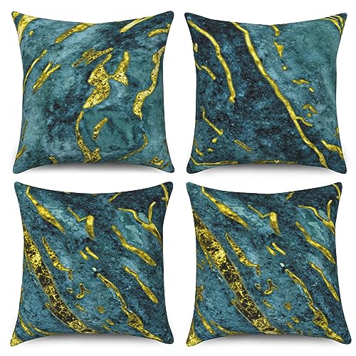 ASDCXZ Marmor Kissenbezug 40x40 cm 4er Set, Modern Blau Grün Gold Bunt Marmor Optik Sofa Dekokissen Kissenbezüge Kissenhülle Waschbar Polyester Flachs Textil Polster Kopfkissenbezug Kissen Bezug von ASDCXZ