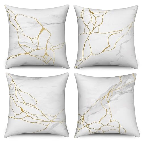 ASDCXZ Marmor Kissenbezug 40x40 cm 4er Set, Modern Weiß Grau Gold Bunt Marmor Optik Sofa Dekokissen Kissenbezüge Kissenhülle Waschbar Polyester Flachs Textil Polster Kopfkissenbezug Kissen Bezug von ASDCXZ