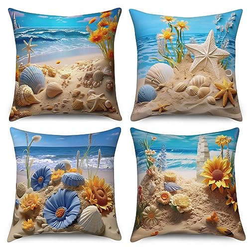 ASDCXZ Ozean Kissenbezug 50x50 cm 4er Set, Strand Schale Seesterne Blau Gelb Blume Sofa Dekokissen Kissenbezüge Kissenhülle Waschbar Polyester Leinen Textil Polster Kopfkissenbezug Kissen Bezug ASDCXZ Ozean Kissenbezug 50x50 cm 4er Set, Strand Schale Seesterne Blau Gelb Blume Sofa Dekokissen Kissenbezüge Kissenhülle Waschbar Polyester Leinen Textil Polster Kopfkissenbezug Kissen Bezug von ASDCXZ