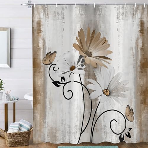 ASDCXZ Rustikal Bauernhaus Duschvorhang 200x180 cm, Vintage Bauernhof Tan Gänseblümchen Blumen Schmetterling Wasserdicht Badvorhang Polyester Textil Waschbar Duschvorhänge für Badewanne mit 14 Haken ASDCXZ Rustikal Bauernhaus Duschvorhang 200x180 cm, Vintage Bauernhof Tan Gänseblümchen Blumen Schmetterling Wasserdicht Badvorhang Polyester Textil Waschbar Duschvorhänge für Badewanne mit 14 Haken von ASDCXZ