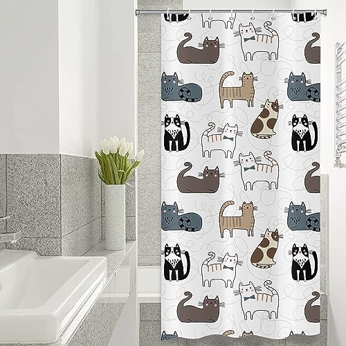 ASDCXZ Schmal Duschvorhang 120x180 cm, Niedlich Cartoon Katze Kinder Weiß Bad Waschbar Duschvorhänge mit ösen Polyester Textil Wasserdicht Duschvorhang für Badewanne mit 8 Haken von ASDCXZ