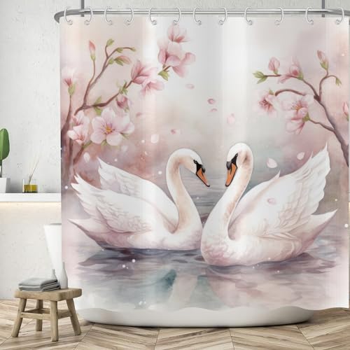 ASDCXZ Schwan Duschvorhang 165x180 cm, Aquarell Romantisch Schwan kreuzt Hals Rose Pflaumenblüte Bad Waschbar Duschvorhänge Polyester Textil Wasserdicht Badevorhang für Badewanne mit 12 Haken ASDCXZ Schwan Duschvorhang 165x180 cm, Aquarell Romantisch Schwan kreuzt Hals Rose Pflaumenblüte Bad Waschbar Duschvorhänge Polyester Textil Wasserdicht Badevorhang für Badewanne mit 12 Haken von ASDCXZ