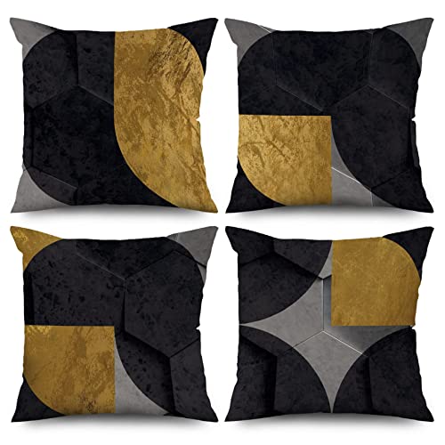 ASDCXZ Schwarz Kissenbezug 45x45 cm 4er Set, Nordeuropa Modern Grau Schwarz Gelb Sofa Dekokissen Kissenbezüge Kissenhülle Waschbar Polyester Flachs Textil Outdoor Kopfkissenbezug Kissen Bezug von ASDCXZ