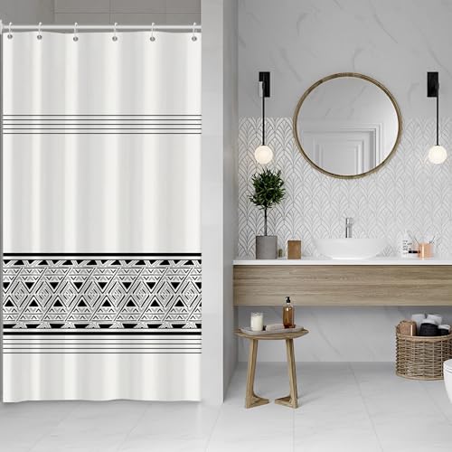 ASDCXZ Streifen Duschvorhang 90x180 cm, Modern Boho Style Regel Schwarz Weiß Geometrie Bad Waschbar Schmal Duschvorhänge Polyester Textil Wasserdicht Duschvorhang für Badewanne mit 6 Haken von ASDCXZ