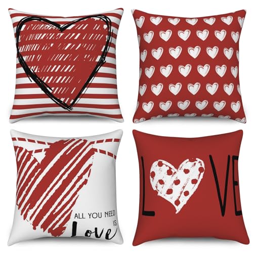 ASDCXZ Valentinstag Kissenbezug 60x60 cm 4er Set, Rot Liebe Hochzeit Weihnachten Neues Jahr Sofa Dekokissen Kissenbezüge Kissenhülle Waschbar Polyester Textil Outdoor Kopfkissenbezug Kissen Bezug von ASDCXZ