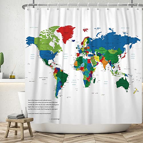 ASDCXZ Weltkarte Duschvorhang 180x180 cm, Modern Einfachheit Bunt Weltkarte Weiß Bad Waschbar Duschvorhänge Polyester Textil Wasserdicht Badevorhang für Badewanne mit 12 Haken von ASDCXZ