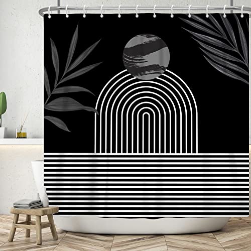 ASDCXZ Duschvorhang 180x180 cm Boho Style, Moderne Abstrakt Kunst Linien Sonne Blätter Schwarz Bad Waschbar Duschvorhang für Badewanne mit 12 Haken ASDCXZ Duschvorhang 180x180 cm Boho Style, Moderne Abstrakt Kunst Linien Sonne Blätter Schwarz Bad Waschbar Duschvorhang für Badewanne mit 12 Haken von ASDCXZ