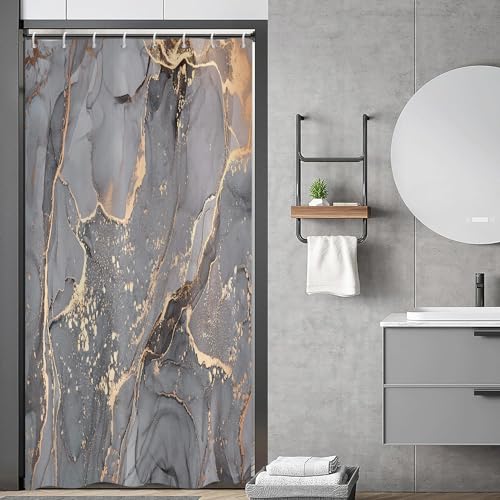 ASDCXZ Duschvorhang Grau Gold Marmor 120x180 cm, Modern Abstrakt Grau Gold Schwarz Marmor Optik Textur Waschbar Bad Duschvorhänge Polyester Textil Wasserdicht Duschvorhang für Badewanne mit 8 Hake von ASDCXZ