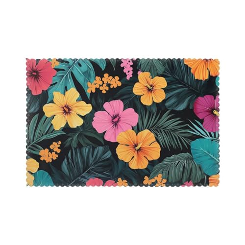Bunte Hibiskusblüten Tischsets Schöne Blumen Esstisch Tischsets Tropical Floral Tischsets für saisonale Wohnkultur 12x18 Zoll, 6er Set von ASDJHFABKY