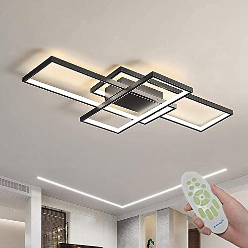 LED Deckenleuchte Moderne Deckenlampe Wohnzimmer Rechteckige Deckenstrahler Aluminium Acryl Schlafzimmer Lampe Dimmbar Mit Fernbedienung 3000K-6000K (Black, 105CM) von ASDMD