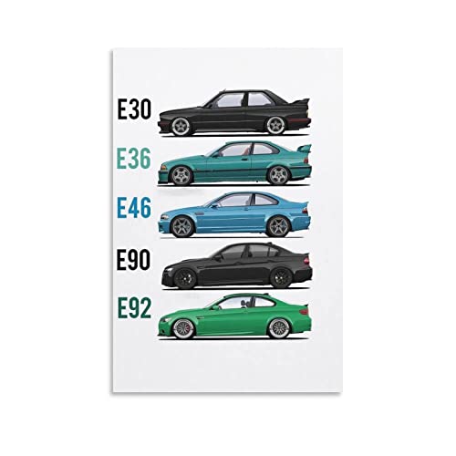 ASDSA Auto-Poster, Motiv: BMW E30, E36, E46, E90, E92, dekoratives Gemälde, Leinwand, Wandkunst, Wohnzimmer, Schlafzimmer, 30 x 45 cm von ASDSA