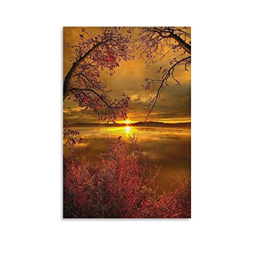 Landschaftsposter, Motiv: Herbst/Sonnenuntergang, dekoratives Gemälde, Leinwand, Wandkunst, Wohnzimmer, Poster, Schlafzimmer, Gemälde, 30 x 45 cm von ASDSA