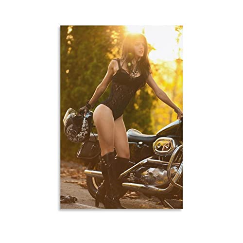 Leinwand-Kunstposter mit sexy Motorrad-Mädchen und Wandkunstdruck, modernes Familien-Schlafzimmer, Dekor-Poster, 60 x 90 cm von ASDSA