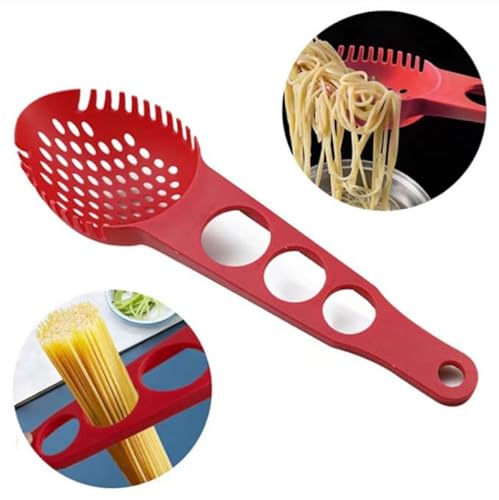 Nudelgabel, Löffel, Nylon, Spaghetti-Gabel, Lebensmittelqualität, Nudellöffel, BPA-frei, Spaghetti-Löffel, Sieb und Servierlöffel (rot) von ASEANAO