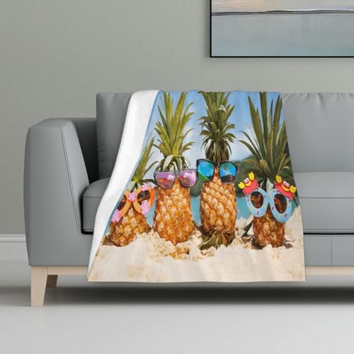 ASEELO 122 x 81 cm Decke Ananas Obst Sonnenbrille Sand Strand Fleece Decke Sofa Überwurf für Bett und Couch Reisen von ASEELO