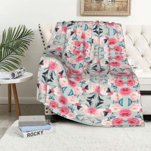 ASEELO 152 x 102 cm Decke Bunte Blumen Fleece Decke Sofa Überwurf für Bett und Couch Reisen von ASEELO