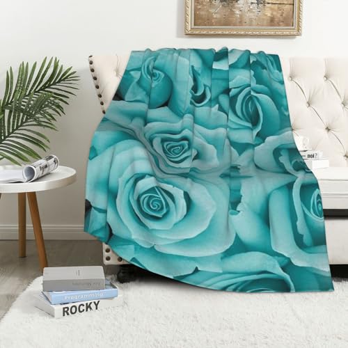 ASEELO 152 x 102 cm Decke Türkis Rose Fleece Decke Sofa Überwurf für Bett und Couch Reisen von ASEELO