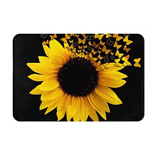 ASEELO Badteppich mit Sonnenblumen-Motiv, Schmetterlinge, super saugfähig, wasserabweisend, schnell trocknend, 40,6 x 61 cm von ASEELO