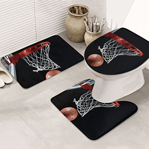 ASEELO Basketball-Badezimmerteppich-Set, 3-teilig, Konturenmatte, rutschfeste Teppiche, saugfähige Badematten, für Badezimmer, Dusche von ASEELO