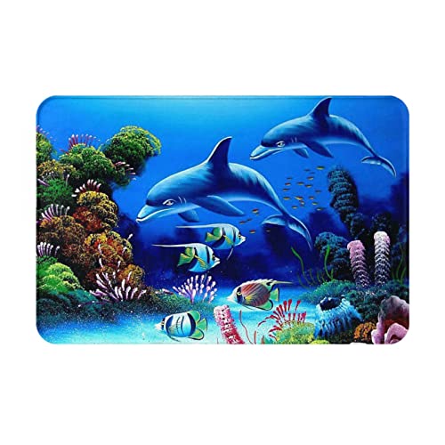 ASEELO Beautiful Underwater World Delphine Coral Badteppich, super saugfähig, wasserabweisend, schnell trocknend, 40,6 x 61 cm von ASEELO