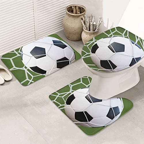 ASEELO Fußball-Badezimmerteppich-Set, 3-teilig, Konturenmatte, rutschfeste Teppiche, saugfähige Badematten, für Badezimmer, Dusche von ASEELO