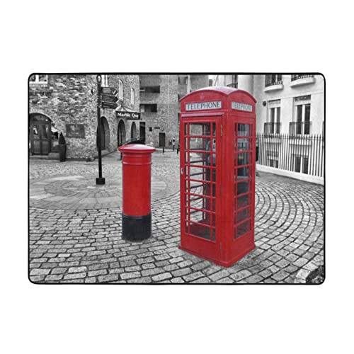 ASEELO Fußmatte London Red Telefonzelle Eingangsteppich Schmutzfänger für drinnen und draußen, rutschfest, 203 x 148 cm von ASEELO