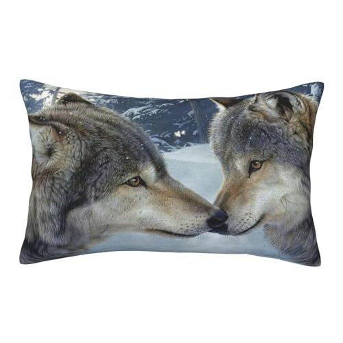 ASEELO Kissen 60 x 40 cm Kissenbezug Wolf Kuss im Winter Doppelseitig bedruckt Kissenbezüge mit unsichtbarem Reißverschluss Dekorative Couch Kissenbezug von ASEELO