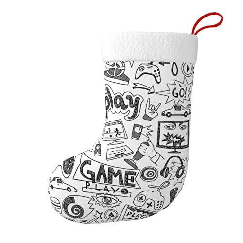 ASEELO Monochrome Sketch Style Gaming Gedruckt 18 Zoll Weihnachtsstrümpfe für Familie Urlaub Weihnachten Party Dekorationen von ASEELO