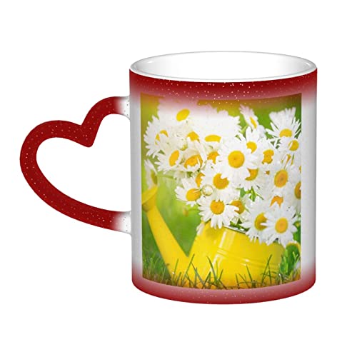 ASEELO Sommer Blumen Gänseblümchen Blume Farbwechsel Tasse Keramik Kaffeetasse Thermo Keramik Teetassen Geschenke für Familie und Freunde von ASEELO