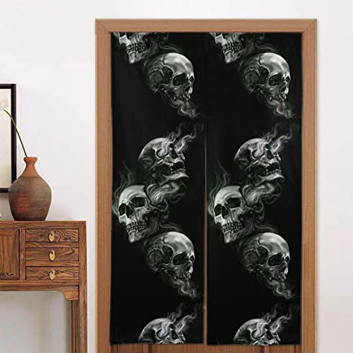 ASEELO Vorhang-Set mit Totenkopf-Motiv, 86 x 142 cm, 2 Paneele, Schwarz / Weiß von ASEELO