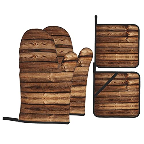Braune Holz-Ofenhandschuhe und Topflappen-Sets, multifunktionale Küchentopflappen mit Tasche (4 Stück) von ASEELO