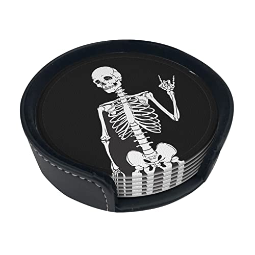 Cooler Totenkopf-Untersetzer, Leder-Untersetzer, für Getränke, saugfähig, mit Aufbewahrungsbox Cooler Totenkopf-Untersetzer, Leder-Untersetzer, für Getränke, saugfähig, mit Aufbewahrungsbox von ASEELO