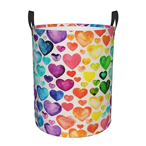 Regenbogen-Herzen-Wäschekorb, rund, bedruckt, freistehend, Wäschekorb, zusammenklappbar, 2 Größen S/M von ASEELO