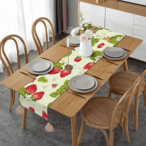 Schöner Tischläufer mit Erdbeere, 152,4 cm, mit klassischen Quasten, Halloween, Thanksgiving, Weihnachten, Urlaub von ASEELO