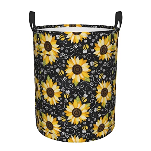 Sonnenblumen-Bienen-Wäschekorb, groß, faltbar, hoch, Wäschesack für Badezimmer, Schlafzimmer von ASEELO