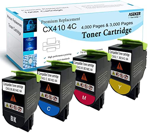 ASEKER Kompatibler Tonerkartusche für Lexmark CX410de CX410dte CX410e CX510de CX510dthe CX510dhe Drucker, Hohe Ausbeute 4000 & 3000 Seiten, 80C2HK0 80C2HC0 80C2HM0 80C2HY0 (BK/C/Y/M von ASEKER