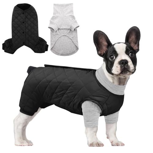 ASENKU Hundemantel Winter, Kleine Mittlere Hundejacken, Haustier Schnee Jacke Puppy Puffer Jacke, 2-in-3 Warme Hundebekleidung für Welpen Mädchen Hunde im Freien Indoor Schwarz S von ASENKU