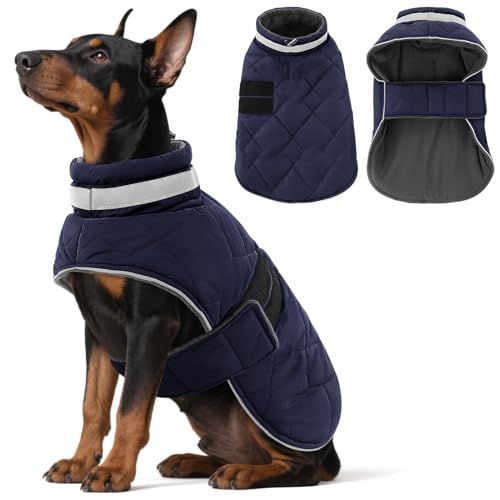 ASENKU Hundemantel Winter XL,Grosse Hundemantel Fleece Wasserdicht und Warm,Reflektierende Hundejacke Winddicht mit Geschirr Loch Karierte,Winterjacken Wintermäntel für Hunde von ASENKU