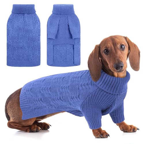 ASENKU Hundepullover, Rollkragenpullover für mittelgroße Hunde, Mädchen, Jungen, warmes Hunde-Strick-Sweatshirt, Outfit, Bordüre für Boston Terrier, Französische Bulldogge (Blau, M) von ASENKU