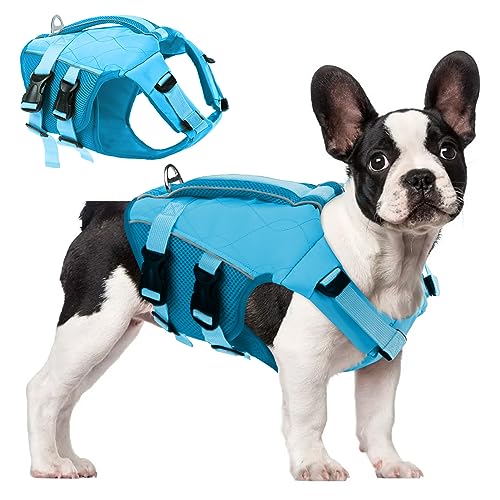 ASENKU Hunde Schwimmweste für kleine mittel große Hunde, Verstellbar & Ripstop Hundeschwimmweste mit Griff und Reflektierend zum Bootfahren,Schwimmen,Surfen von ASENKU