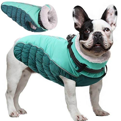 ASENKU Warme Hundemantel,Winter Hundejacke mit Geschirr Wasserdicht Hundemantel mit Bauchschutz Hundebekleidung Outfit für Kleine Grosse Hunde Warme Fleece Hundemantel, Blau, XL von ASENKU