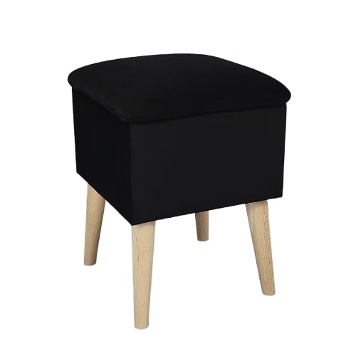ASF Glamour Hocker Riviera100 schwarz, lackierte Beine – Velours, Stauraum, skandinavischer Stil 35x35x46 cm von ASF