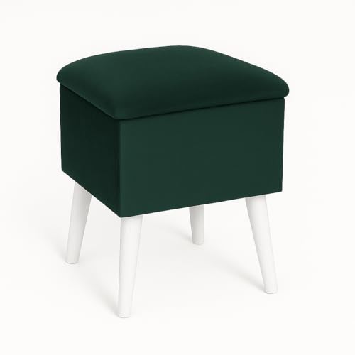 ASF Glamour Hocker Riviera38 Flaschengrün, weiße Beine – Velours, Stauraum, skandinavischer Stil 35x35x46 cm von ASF